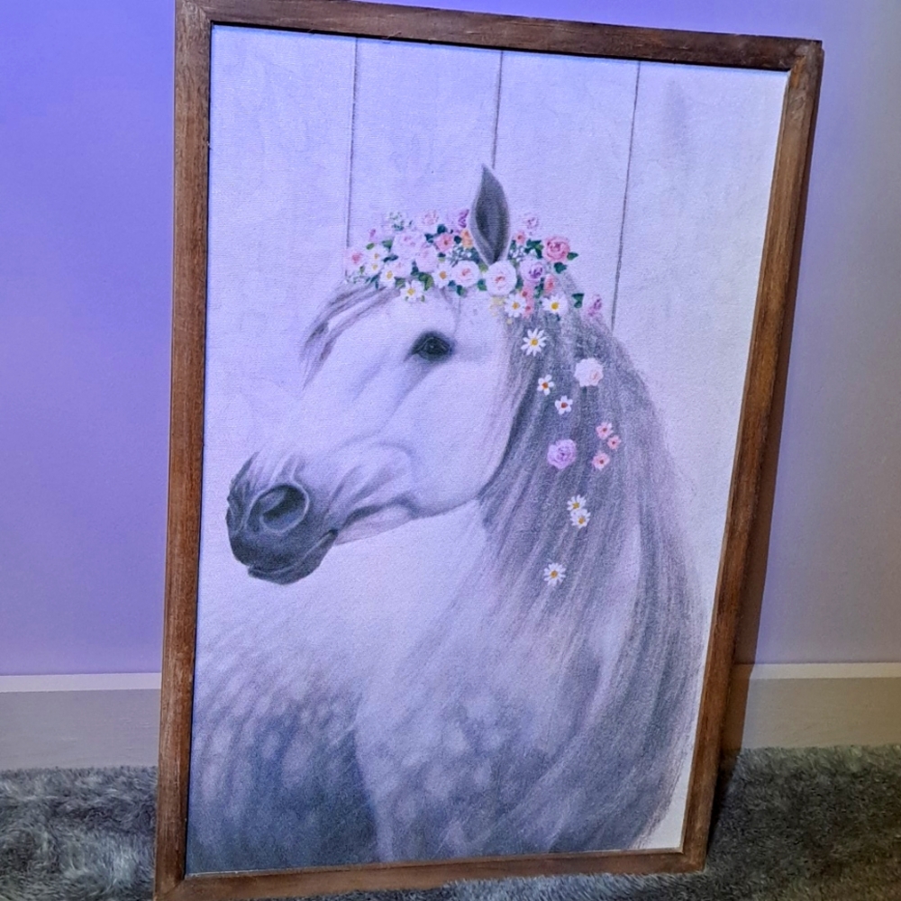 Floral Horse Canvas Look On Wood Art